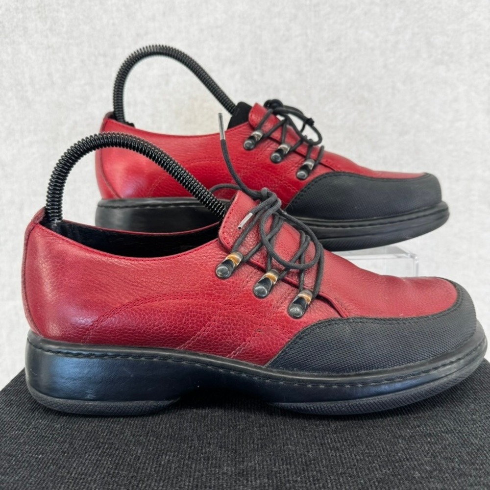 Dansko Comfort Clog Red Leather Black Toe Oxford Shoes Womens 39 US 8.5-9